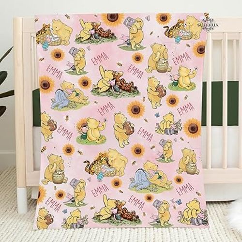 Classic Winnie Blanket, Personalized Pooh Bear Blanket, Pooh Bear Nursery Blanket, Pooh Bear Gifts, Pooh Baby Blanket, Pooh Bear Nursery Theme, Cozy Fleece Soft Blanket for Kids - #7