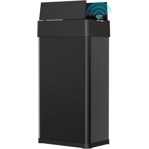 Arlopu 21.1 Gal Automatic Trash Can, 80L Stainless Steel Motion Sensor Garbage Bin, Touchless Brushed Wastebasket, W/Butterfly, Soft-Close Lid, for Living, Dinning Room, Kitchen (Black)