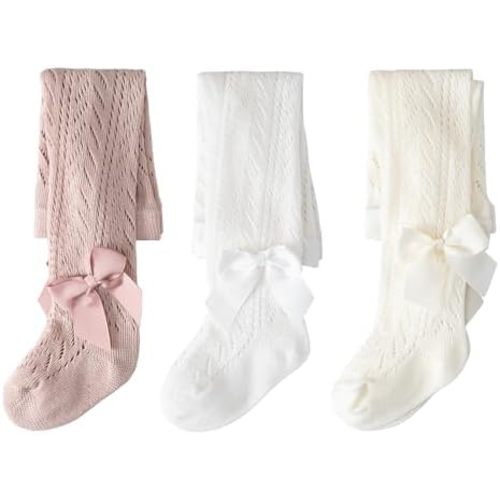 CHUNG Baby Girls Cotton Tights Thin Hollowed Summer with Bowknot Mesh Lace Fashion Toddler Footed Legging Pantyhose