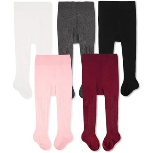 CozyWay Baby & Toddler Tights - Baby Girl and Boy Leggins Cable Knit Comfy Cotton Infant Multicolor - 5 Pack