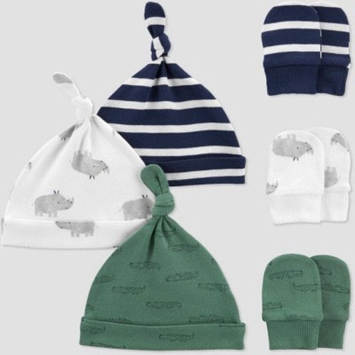 Carter's Just One You® Baby Boys' 6pk Hat And Mitten Set - Green/off-white/navy