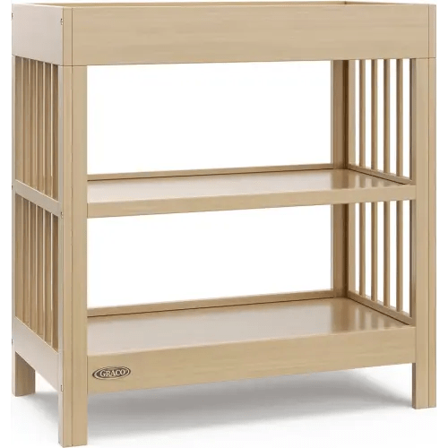 Graco Teddi Changing Table with Water-Resistant Changing Pad (Driftwood) - GREENGUARD Gold Certified, 2 Open Shelves, Includes Bonus Water-Resistant Changing Pad with Safety Strap