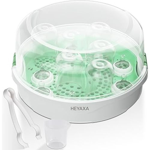 Large Microwave Steam Steri-lizer for Baby Bottles, Pacifiers and Breast Pump Parts, 6-Bottle Capacity | 99.99% Thorough Cleaning in Just 2 Min (White)