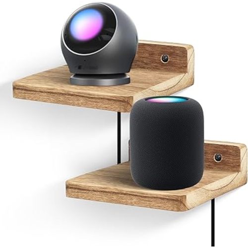 Small Floating Shelf for Wall,5 Inch Wooden Wall shelf Set of 2,Mini Speaker, Baby Monitor,Cameras，Figurines Display Stand, for Bedroom, Gaming Room, Living Room, Bathroom(Carbonized Black)