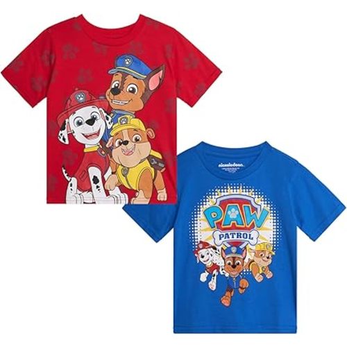 Nickelodeon Toddler Boys Graphic Tees - 2 Pack Paw Patrol Chase Marshall Short Sleeve Graphic T Shirts for Boys (Sizes: 2T-7)