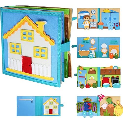 Montessori Felt Busy Book Toddlers Cloth Quite Book Preschool House Pretend Play Dress UP Game Early Learning Educational Travel Toys for Kids Age 3 4 5 6 Autism Sensory Toy Boys and Girls Gift