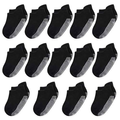 14 Pairs Black Baby Toddler Socks with Grippers for 6-12 Months Boys Girls