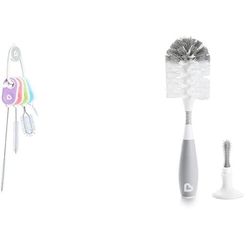 Munchkin® Details™ Bottle and Cup Cleaning Brush 4 Piece Set with Key Ring & Bristle™ Bottle Brush, Grey