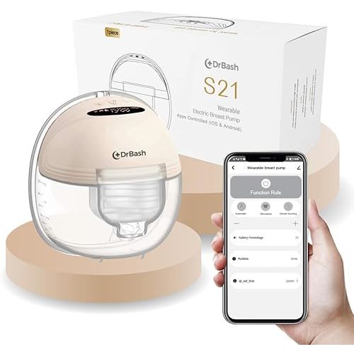 DrBash Wearable Breast Pump S21- Smart Display, Leak-Proof Design, Hands-Free Double Portable Electric with 3 Modes &12 Levels (Beige - APPS)
