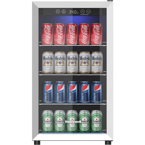 Honeywell Beverage Refrigerator and Cooler, 115 Can Mini Fridge with Glass Door for Soda Beer or Wine for Office or Bar with Adjustable Removable Shelving