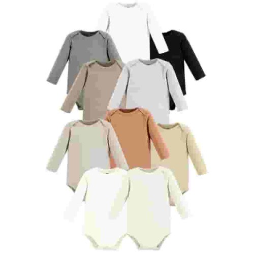 Hudson Baby Cotton Long Sleeve Bodysuit, 10-Pack, Newborn-18 Months