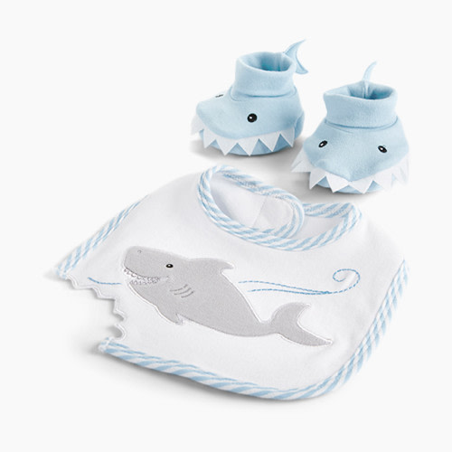 Baby Aspen "Chomp & Stomp" Shark Bib & Booties Gift Set - Blue, 0-9 Months