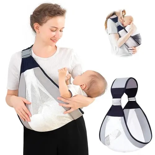 Adjustable Baby Holder Carrier, Baby Half Wrapped Sling Hip Carrier, One Shoulder Labor-Saving, Natural Cotton with Breathable Mesh Fabric for Newborn to Toddler Up to 45lbs (Grey)