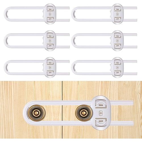 6-Pack Safety Cabinet Locks for babies, Child safety cabinet locks, baby Proof Cabinet latches, Adjustable U-Shaped Sliding Child locks for Closet cabinets Knob Handle(WHITE)