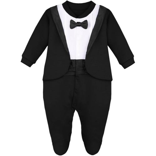 Lilax Baby Boy Gentleman Tuxedo Footie Christmas Holiday Outfit with Bow Tie