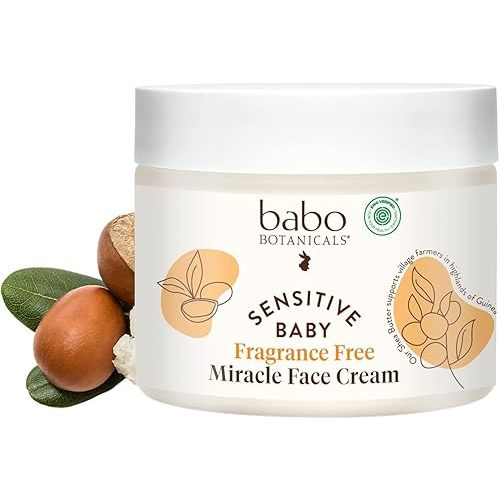Babo Botanicals Sensitive Baby Fragrance-Free Miracle Cream - Face & Body Moisturizer - For Sensitive Skin - Calendula, Shea Butter, Coconut Oil - EWG Verified - Fragrance-Free - For Babies & Kids