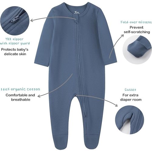 O2 BABY Baby Boys Girls Organic Cotton Zip-Front Sleeper Pajamas, Footed Sleep 'n Play