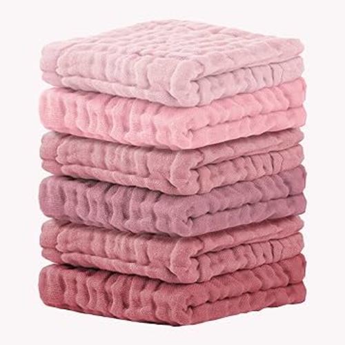 Cuddle Campus Baby Washcloths 6 Packs, Muslin Washcloths Baby,Cotton Burp Cloths, Extra Absorbent and Soft Wash Clothes for Newborns, 12x12 Inches