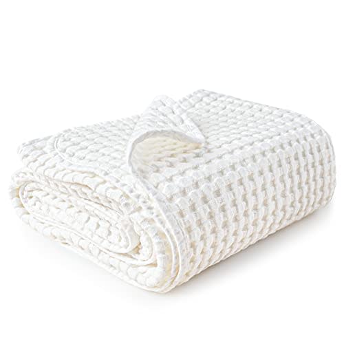 Konssy Waffle Baby Blankets, Nursery Blankets for Boys Girls, Swaddle Blankets Neutral Soft Lightweight Toddler and Kids Throw Blankets(White)