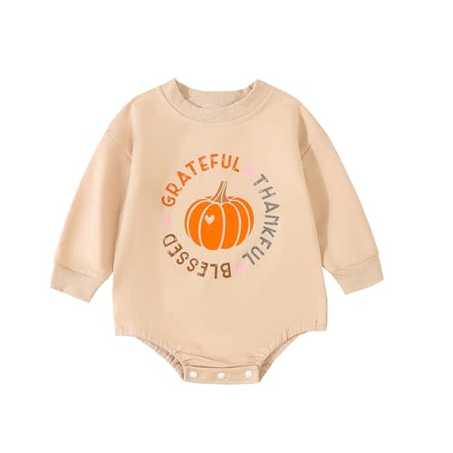 YINGISFITM Thanksgiving Halloween Baby Girl Boy Outfit Turkey Sweatshirt Bubble Romper Sweater Shirt Onesie Fall Clothes