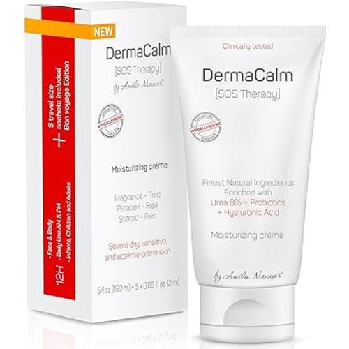 Clinically Tested DermaCalm SOS Therapy - Eczema Psoriasis Dermatitis Prone, Dry Skin - Urea 8%, Probiotics w/Best Natural Ingredients - Itchy, Severely Dry, Scaly Skin. Adults & Kids, Eczema Cream