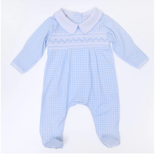 Mini Checks Smocked Footie - Blue