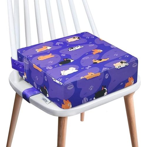 Toddler Booster Seat for Dining Table,4 Inches Washable Double Safer Straps Non-Slip Bottom Booster Seat Dining for Kids, Portable Travel High Density Sponge Detachable Increasing Cushion for Child.