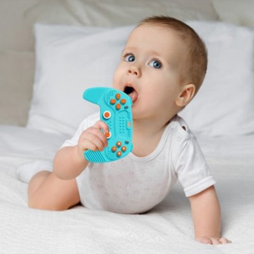 Gallickan Silicone Baby Teething Toys, Remote Control Shape Baby Teething Toys for Baby Chew Toys 0-6 6-12 Months, Pacifiers for Toddlers Infant, Blue