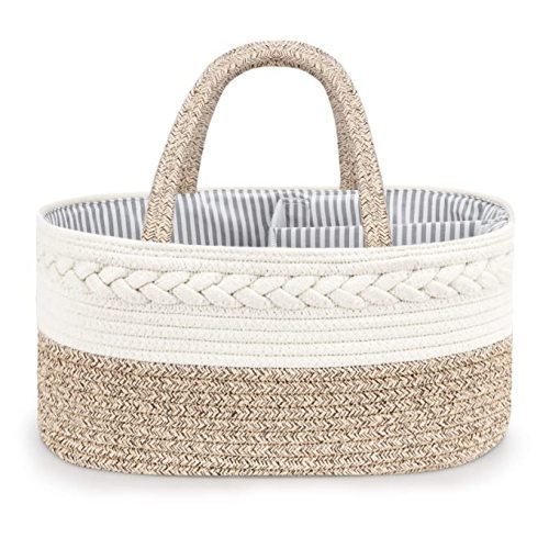Baby Diaper Caddy Organizer, Stylish Cotton Rope Baby Basket Nursery Storage Organizer for Changing Table, Maliton Extra Large Diaper Caddy for Baby Stuff, Baby Registry Must Haves - X-Large - A-Brown
