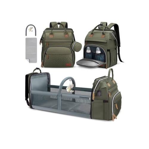 DERJUNSTAR Diaper Bag Backpack, Large Baby Bag with Changing Pad, Thick Padded Back & Straps, Laptop Compartment, Waterproof Travel Backpack with USB Port, Multi-Function for Mom & Dad, Army Green