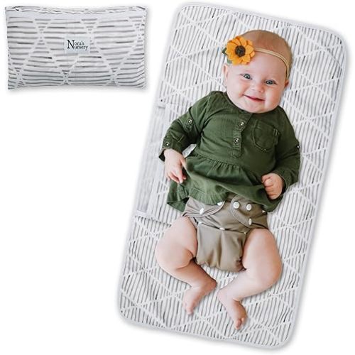Portable Baby Diaper Changing Pad Mat - Waterproof - Machine Washable - Diaper Bag or Change Table Pad - One-Hand Closure - Great Shower Gifts, Newborn Essentials, Unisex Design by Nora's Nursery