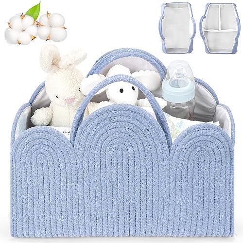 Baby Diaper Caddy Organizer, Cotton Rope Diaper Caddy Basket-Removable Organizer , Cloud Shape Storage Basket for Newborn Diapers and Baby Wipes, Gift for Baby Shower List, Newborn Essentials-Blue