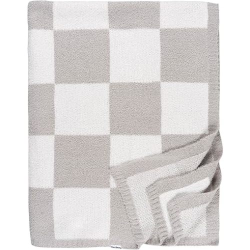 Gerber Unisex Baby Cozy Soft Silky Mink Checkerboard Grid Blanket, Tan Check, One Size