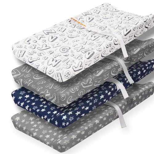 4 Pack Changing Pad Cover for Baby Boys Neutral Unisex Fitted Breathable Baby Changing Pad Sheets for Toddler Changing Table (Letter)