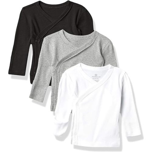 HonestBaby 3-Pack Long Sleeve Side-Snap Kimono Tops Newborn for Infant Boys, Girls, Unisex Baby 100% Organic Cotton - Gray Ombre - 0-3 Months