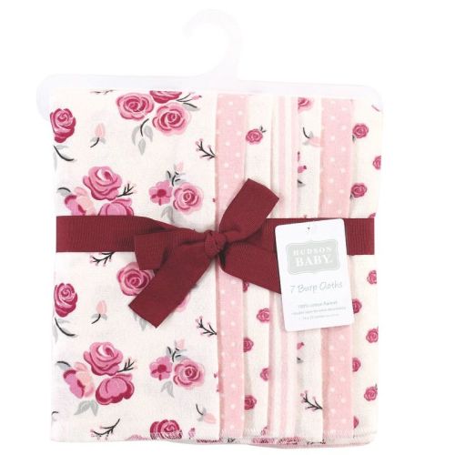 Hudson Baby Infant Girl Cotton Flannel Burp Cloths 7pk, Cream Rose, One Size