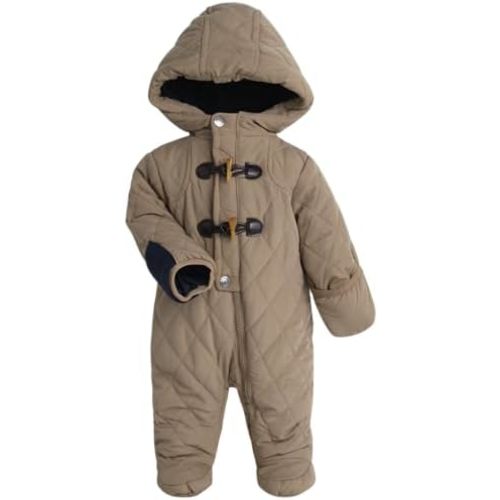 Perry Ellis Baby Boys' Pram Jumpsuit - Sueded Microfiber, Memory Quilted Snowsuit - Newborn Infant Outerwear Coveralls (0-9M)