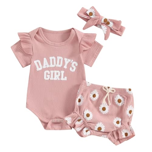 Tsnbre Newborn Baby Girl Clothes Daddys Girl Short Sleeve Romper Floral Shorts Headband Infant Summer Outfits