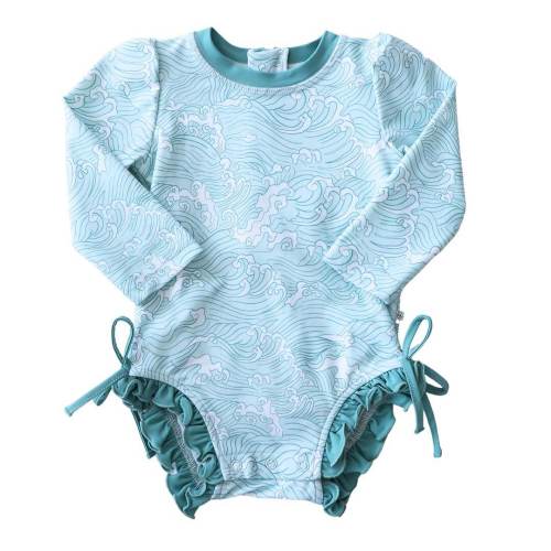 Long Sleeve Rash Guard With Ruffle Bottom | Makin' Waves