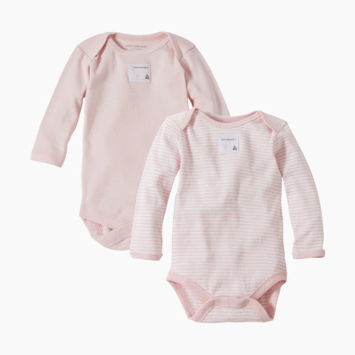 Burt's Bees Baby Organic Long Sleeve Bodysuit (2 Pack) - Blossom/Stripe, 0-3 Months