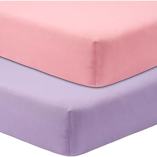 Crib Sheets for Boys Girls,100% Cotton Fitted Crib Sheet 2 Pack for Standard Crib and Toddler Mattress, Super Soft Breathable Baby Sheet 28x52x8in (Purple & Pink)