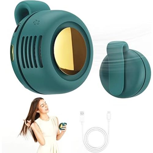 Portable silent mini bladeless fan 3-speed clip-on fan 360° rotatable, suitable for outdoor, travel and office use, travel accessory (Green)