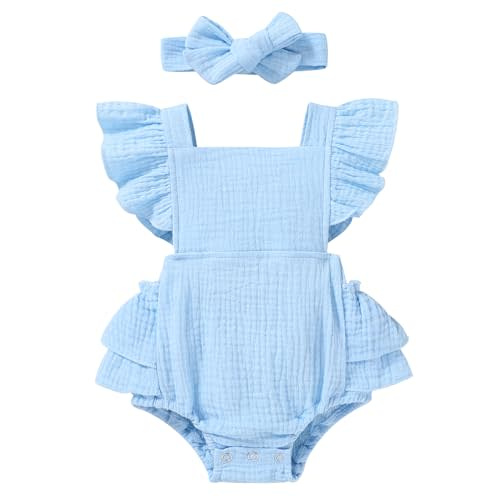 YOUNGER TREE Toddler Baby Girl Ruffled Sleeveless Romper Casual Summer Jumpsuit Cotton Linen Clothes