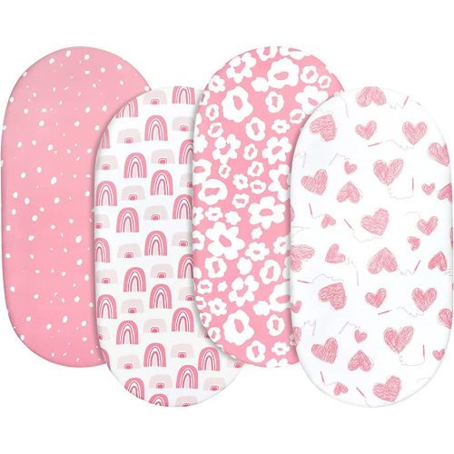 Gllquen Baby Bassinet Sheets 4 Pack, Breathable Cozy Fitted Mattress Sheet, Elastic Travel Crib Fashionable Floral Pattern, Standard Cradle Safe Sheets for Baby Boys Girls 32"x16"(Love)