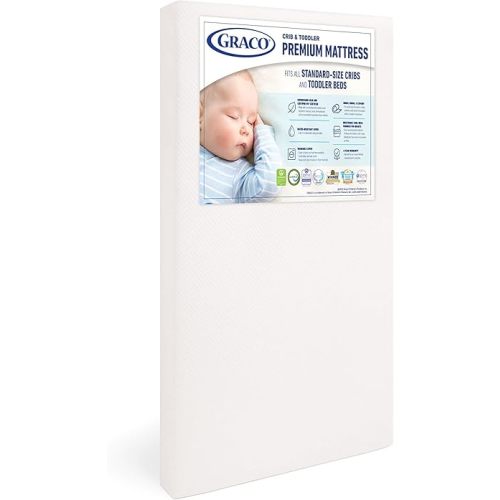 Graco Premium Crib & Toddler Mattress – GREENGUARD Gold Certified & CertiPUR-US Certified, Fits All Standard Crib & Toddler Beds, Waterproof Sleep Surface, Machine-Washable Outer Cover for Easy Care