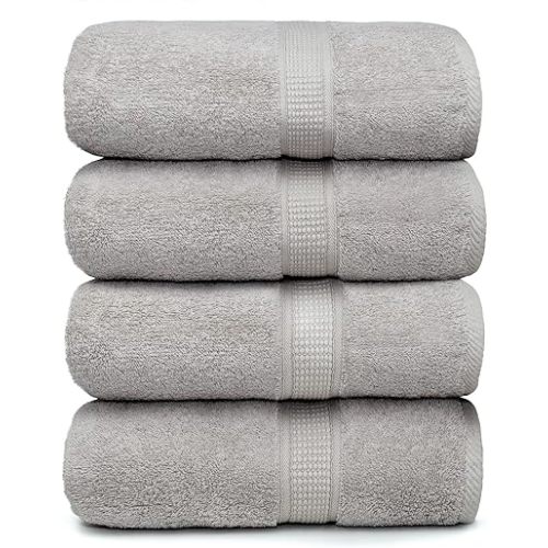 Ariv Premium Bath Towels Pack of 4, 100% Cotton, Large, Super Soft, Highly Absorbent, Quick Dry, Durable, Comfortable, Great Value & Quality, Perfect for Home & Bathroom - Platinum