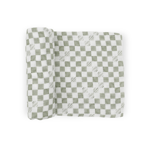 Organic Cotton Muslin Swaddle Blanket - Green Checker