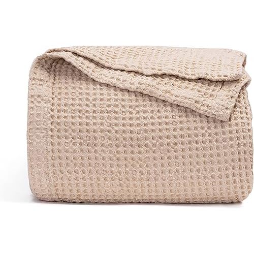 Organic Cotton Twin Blanket Lightweight - Cotton Waffle Weave Blanket of Twin Size for Bed - Twin XL Blanket for Toddlers, Teens & Adults - Soft, Lightweight Blanket - 68"x92" (Ivory - Twin/Twin XL)