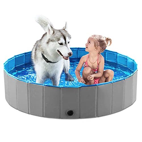 Jasonwell Foldable Dog Pet Bath Pool Collapsible Dog Pet Pool Bathing Tub Kiddie Pool Doggie Wading Pool for Puppy Small Medium Large Dogs Cats and Kids 48" Grey