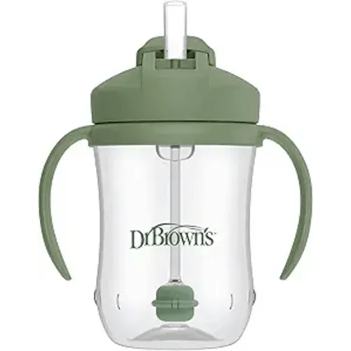 Dr. Brown's Milestones Baby's First Straw Cup, Training Cup with Weighted Straw, 9 oz/270 mL, BPA-free, 6m+, Olive Green, 1-Pack